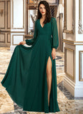 Jakayla A-Line V-neck Floor-Length Bridesmaid Dress With Split Front STAP0012953