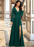 Jakayla A-Line V-neck Floor-Length Bridesmaid Dress With Split Front STAP0012953