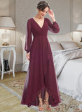 Jordin A-Line V-neck Asymmetrical Bridesmaid Dress With Ruffle STAP0012954