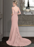 Tiana Trumpet/Mermaid Off the Shoulder Court Train Chiffon Lace Bridesmaid Dress With Sequins STAP0012955