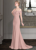 Tiana Trumpet/Mermaid Off the Shoulder Court Train Chiffon Lace Bridesmaid Dress With Sequins STAP0012955