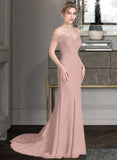 Tiana Trumpet/Mermaid Off the Shoulder Court Train Chiffon Lace Bridesmaid Dress With Sequins STAP0012955