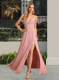 Maggie A-Line V-neck Floor-Length Bridesmaid Dress With Split Front STAP0012959