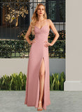 Maggie A-Line V-neck Floor-Length Bridesmaid Dress With Split Front STAP0012959