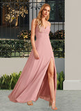 Maggie A-Line V-neck Floor-Length Bridesmaid Dress With Split Front STAP0012959