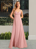 Maggie A-Line V-neck Floor-Length Bridesmaid Dress With Split Front STAP0012959