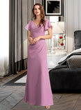 Norma Sheath/Column V-neck Floor-Length Bridesmaid Dress With Ruffle STAP0012960