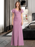 Norma Sheath/Column V-neck Floor-Length Bridesmaid Dress With Ruffle STAP0012960