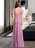 Norma Sheath/Column V-neck Floor-Length Bridesmaid Dress With Ruffle STAP0012960