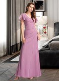 Norma Sheath/Column V-neck Floor-Length Bridesmaid Dress With Ruffle STAP0012960