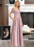 Abigail A-Line Off-the-Shoulder Floor-Length Satin Bridesmaid Dress With Pockets STAP0012961