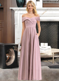 Abigail A-Line Off-the-Shoulder Floor-Length Satin Bridesmaid Dress With Pockets STAP0012961