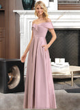 Abigail A-Line Off-the-Shoulder Floor-Length Satin Bridesmaid Dress With Pockets STAP0012961