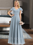 Shiloh A-line V-Neck Floor-Length Chiffon Bridesmaid Dress With Cascading Ruffles STAP0012962