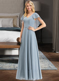 Shiloh A-line V-Neck Floor-Length Chiffon Bridesmaid Dress With Cascading Ruffles STAP0012962