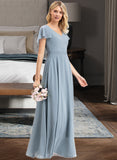 Shiloh A-line V-Neck Floor-Length Chiffon Bridesmaid Dress With Cascading Ruffles STAP0012962