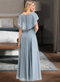 Shiloh A-line V-Neck Floor-Length Chiffon Bridesmaid Dress With Cascading Ruffles STAP0012962