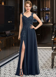 Ivy A-Line Sweetheart Floor-Length Chiffon Lace Bridesmaid Dress With Beading Split Front STAP0012963