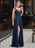 Ivy A-Line Sweetheart Floor-Length Chiffon Lace Bridesmaid Dress With Beading Split Front STAP0012963