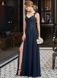 Ivy A-Line Sweetheart Floor-Length Chiffon Lace Bridesmaid Dress With Beading Split Front STAP0012963