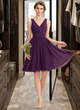 Ashtyn A-Line V-neck Knee-Length Chiffon Lace Bridesmaid Dress With Ruffle STAP0012964