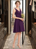 Ashtyn A-Line V-neck Knee-Length Chiffon Lace Bridesmaid Dress With Ruffle STAP0012964