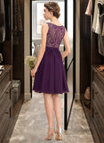 Ashtyn A-Line V-neck Knee-Length Chiffon Lace Bridesmaid Dress With Ruffle STAP0012964