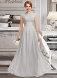 Hayley A-line High Neck Floor-Length Chiffon Lace Bridesmaid Dress With Ruffle STAP0012966