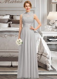 Hayley A-line High Neck Floor-Length Chiffon Lace Bridesmaid Dress With Ruffle STAP0012966