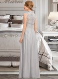 Hayley A-line High Neck Floor-Length Chiffon Lace Bridesmaid Dress With Ruffle STAP0012966