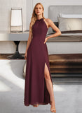 Maisie A-Line High Neck Floor-Length Bridesmaid Dress With Split Front STAP0012968