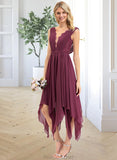 Mia A-line V-Neck Ankle-Length Chiffon Lace Bridesmaid Dress STAP0012969