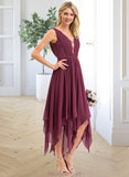 Mia A-line V-Neck Ankle-Length Chiffon Lace Bridesmaid Dress STAP0012969