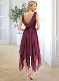 Mia A-line V-Neck Ankle-Length Chiffon Lace Bridesmaid Dress STAP0012969