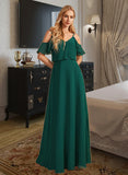 Tara A-Line V-neck Floor-Length Bridesmaid Dress With Ruffle STAP0012970