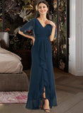 Erika A-Line V-neck Asymmetrical Bridesmaid Dress With Split Front STAP0012971