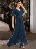 Erika A-Line V-neck Asymmetrical Bridesmaid Dress With Split Front STAP0012971