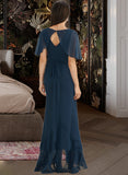 Erika A-Line V-neck Asymmetrical Bridesmaid Dress With Split Front STAP0012971