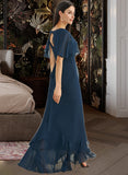 Erika A-Line V-neck Asymmetrical Bridesmaid Dress With Split Front STAP0012971