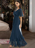 Erika A-Line V-neck Asymmetrical Bridesmaid Dress With Split Front STAP0012971