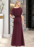 Lilian Sheath/Column Scoop Neck Floor-Length Chiffon Bridesmaid Dress With Ruffle Split Front STAP0012972