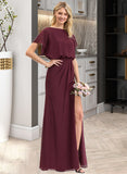 Lilian Sheath/Column Scoop Neck Floor-Length Chiffon Bridesmaid Dress With Ruffle Split Front STAP0012972