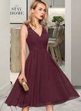 Serenity A-Line V-neck Knee-Length Chiffon Bridesmaid Dress With Ruffle STAP0012973