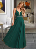 Pam A-Line V-neck Floor-Length Bridesmaid Dress With Beading STAP0012974