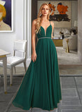 Pam A-Line V-neck Floor-Length Bridesmaid Dress With Beading STAP0012974