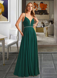 Pam A-Line V-neck Floor-Length Bridesmaid Dress With Beading STAP0012974