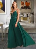 Pam A-Line V-neck Floor-Length Bridesmaid Dress With Beading STAP0012974