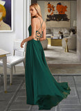 Pam A-Line V-neck Floor-Length Bridesmaid Dress With Beading STAP0012974