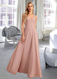 Dylan A-Line V-neck Floor-Length Bridesmaid Dress With Lace STAP0012975