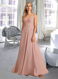 Dylan A-Line V-neck Floor-Length Bridesmaid Dress With Lace STAP0012975